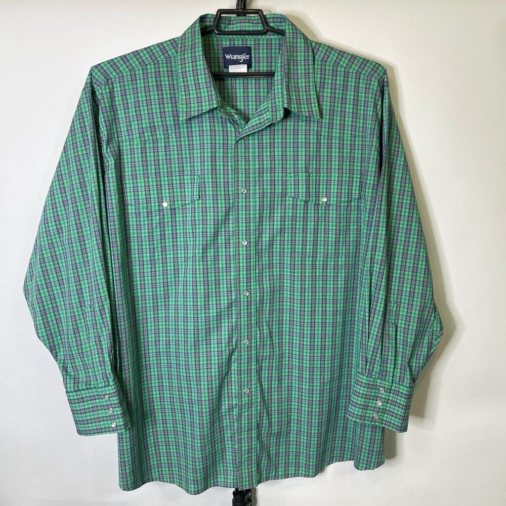 Wrangler Pearl Snap Blue Green Shirt Size 4X Men’s